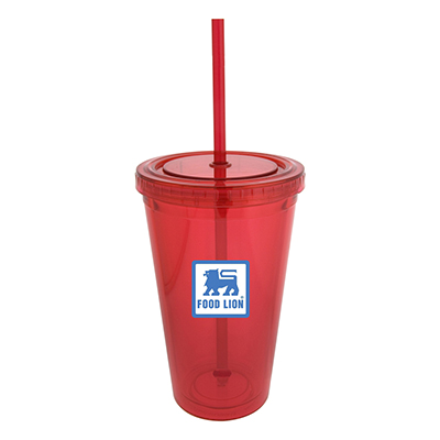 Red Translucent drinking cup with straw